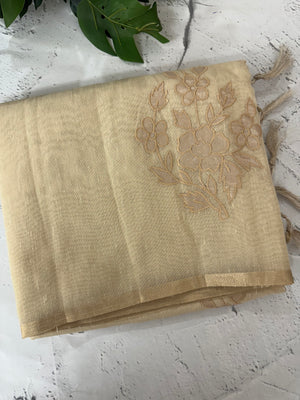Tissue linen saree with applique work MLS350