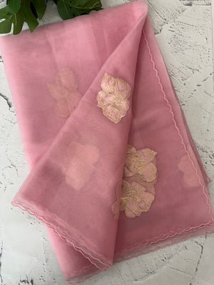 Soft Organza tissue Applique work saree MSLK116