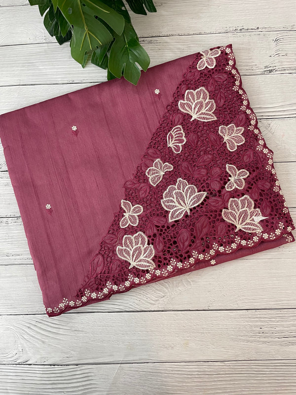 Cutwork Semi tussar saree MTSS674 DarkOnion