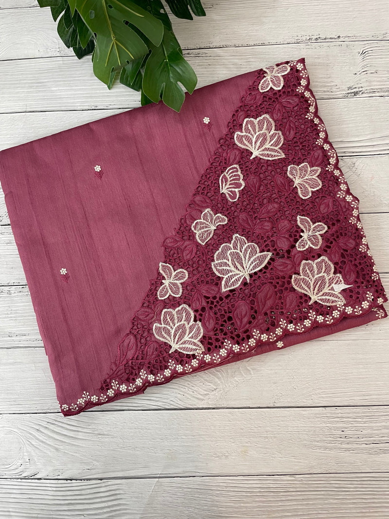 Cutwork Semi tussar saree MTSS674 DarkOnion