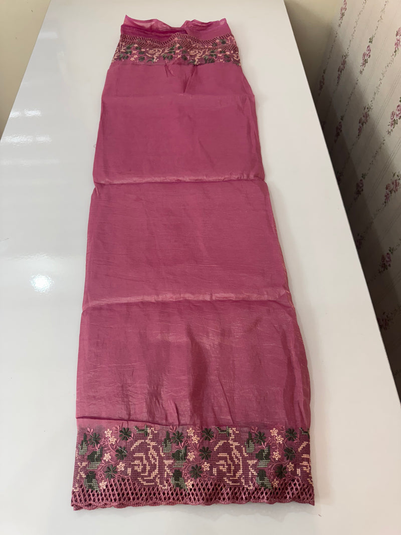 Crush Organza cutwork & embroidery saree MS7544- Pink