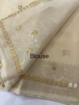 Semi organza saree with embroidery  - MSH124 - Beige 2