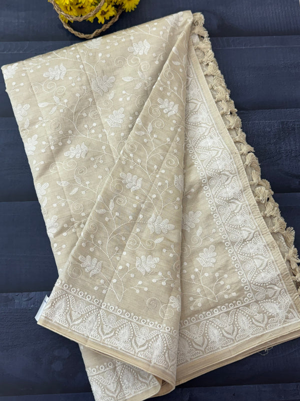 Blended tussar saree with embriodery - MS7399 Cream