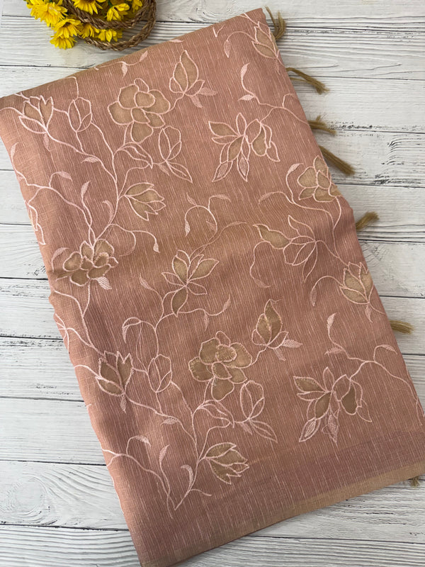 Kota Tissue Silk applique work saree MS49811 - PeachPink