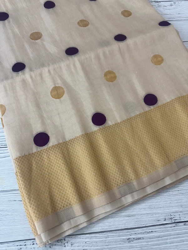 Tissue mix Soft silk saree with zari weaving MS8146 - Purple polka dots