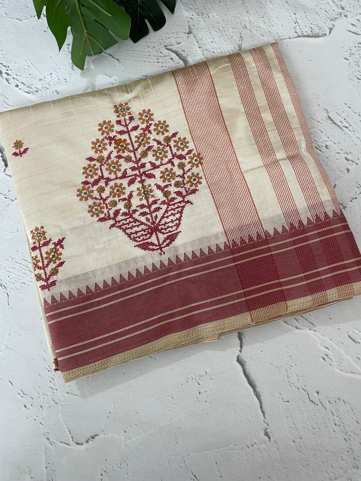 Blended tussar silk saree with embroidery- MSH490