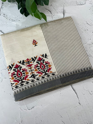 Blended tussar silk saree with embroidery- MSH490
