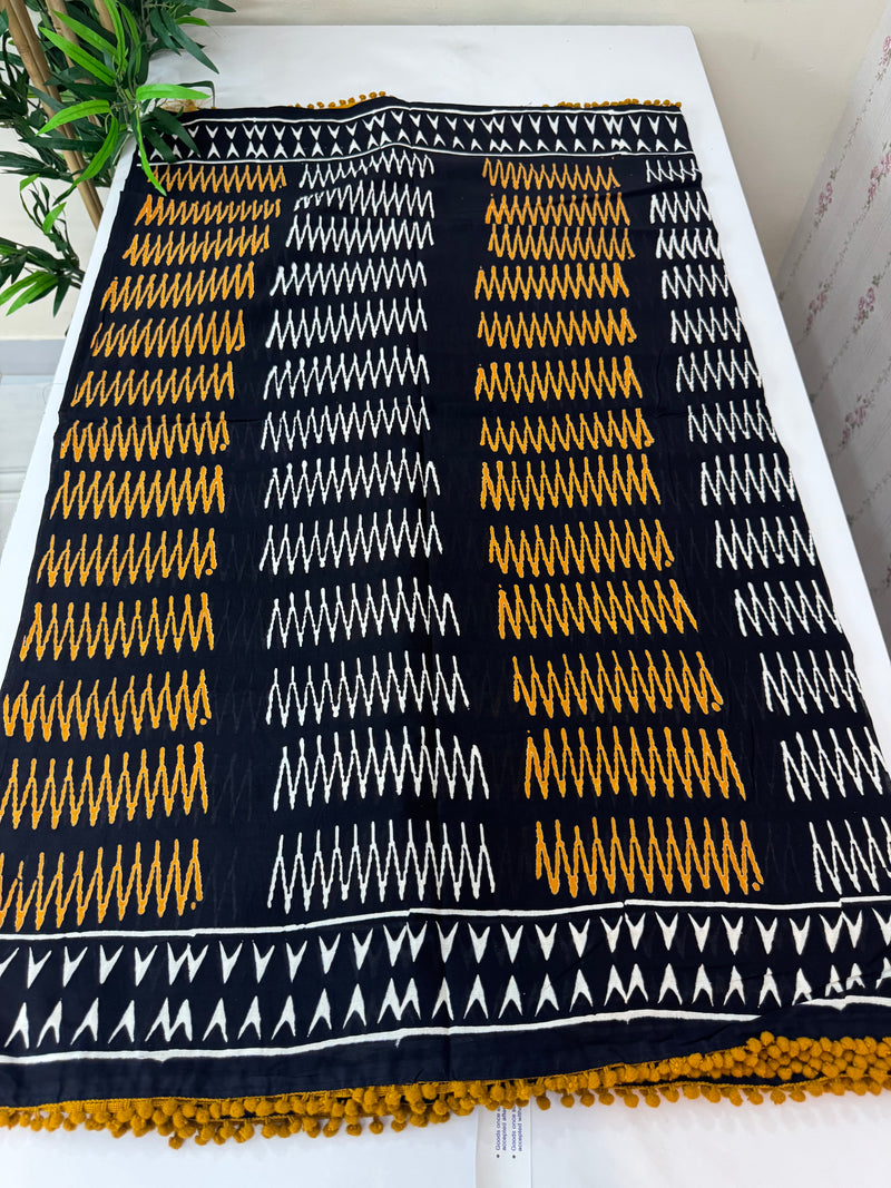 Pure mul mul cotton hand block printed saree SKRTHT