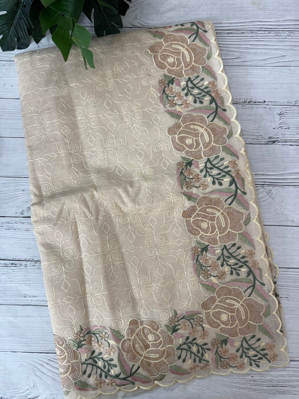 Phulkari NetKota embroidery saree - MSH126 Beige