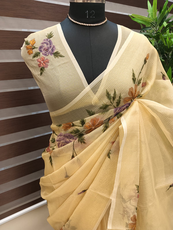 Designer tissue silk saree MTSS4882 CreamyYellow