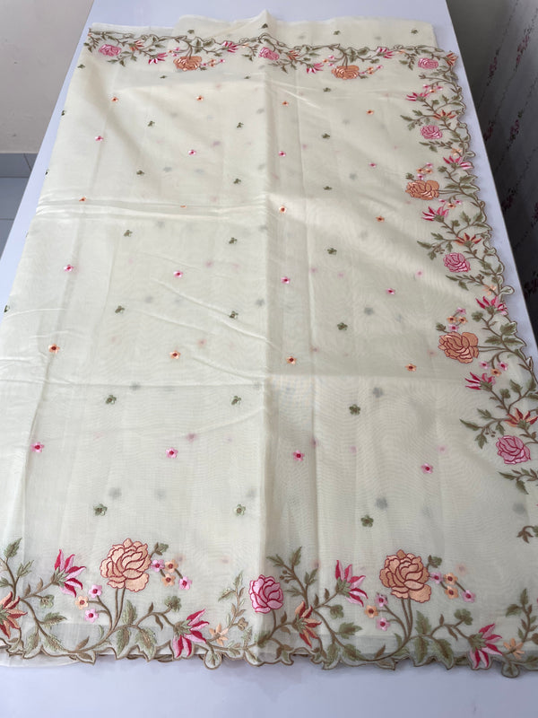 Mul chanderi saree with embriodery borders MSH113