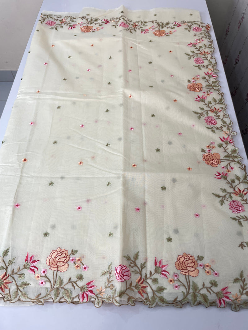 Mul chanderi saree with embriodery borders MSH113
