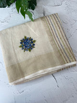 Tissue linen saree with embroidery MLS8977