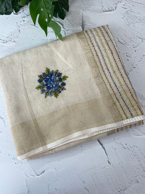 Tissue linen saree with embroidery MLS8977