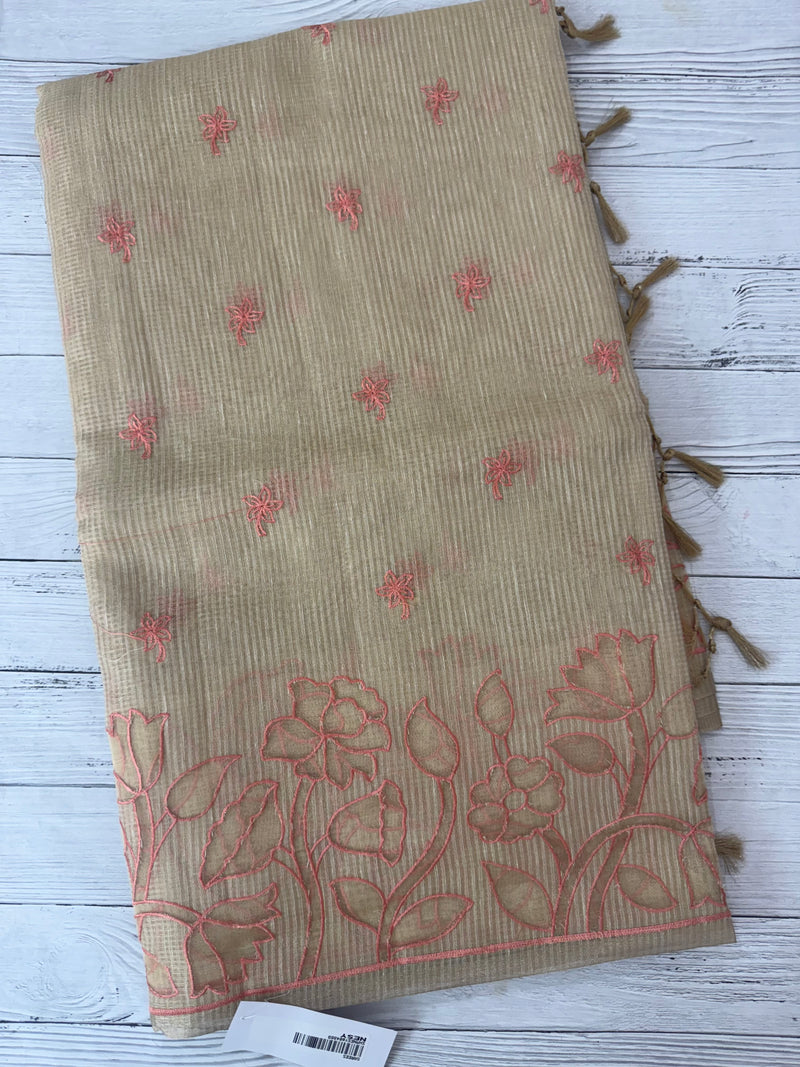 Tissue silk saree with applique work MTSS987