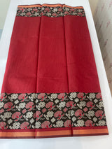 Soft semi Chanderi saree with zari border MS9871 Maroon & Black