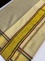 Kerala Golden tissue saree lines - Maroon & Green