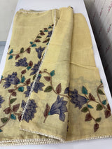 Tissue linen saree with applique work MLS5478