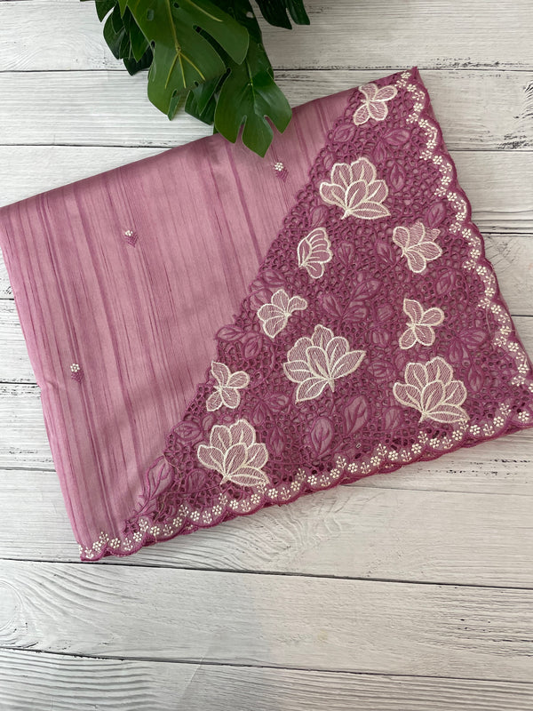Cutwork Semi tussar saree MTSS674 OnionPink