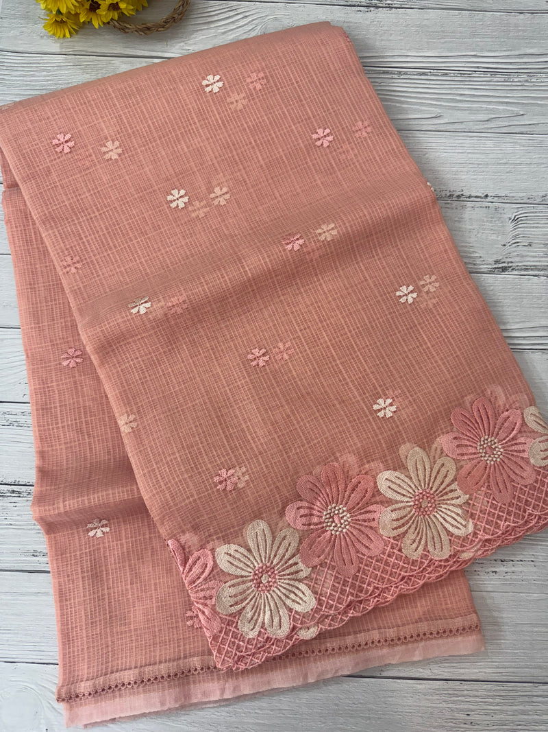Embroid Kota silk saree MTSS689 Peach