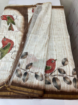 Semi tussar saree with hand painting, kanta embroidery and Pita work MS3433