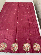 Blended tussar silk saree with embroidery- MS1072 Dark BerryPink