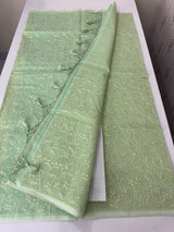 Moonga checks saree with embroidery MSH219 PistaGreen