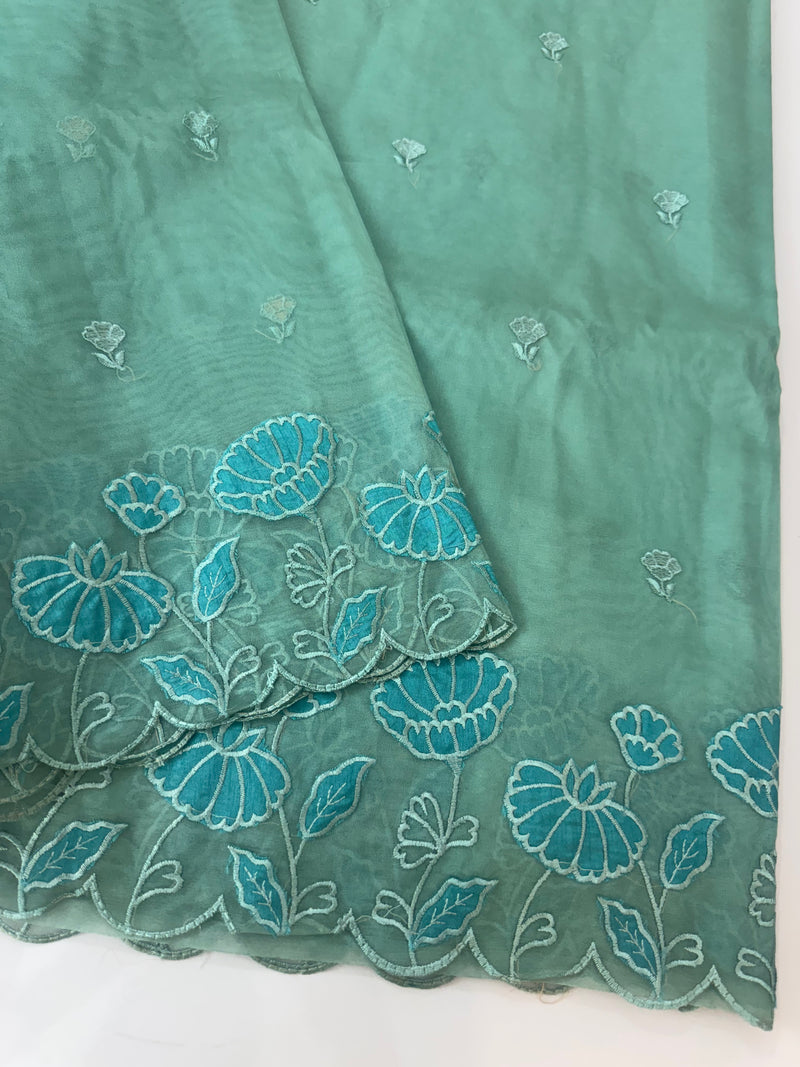 Viscose Organza saree with applique work-MSH103 GreenmixBlue