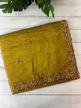 Crush Organza embroidery saree MS14567- Greeny Mustard