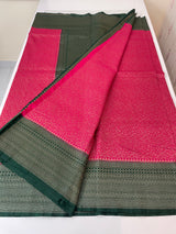 Banarasi semi katan saree with contrast border MS6665 - Pink to Green