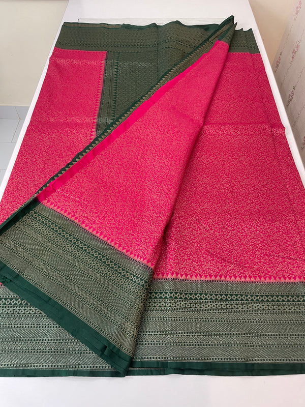 Banarasi semi katan saree with contrast border MS6665 - Pink to Green