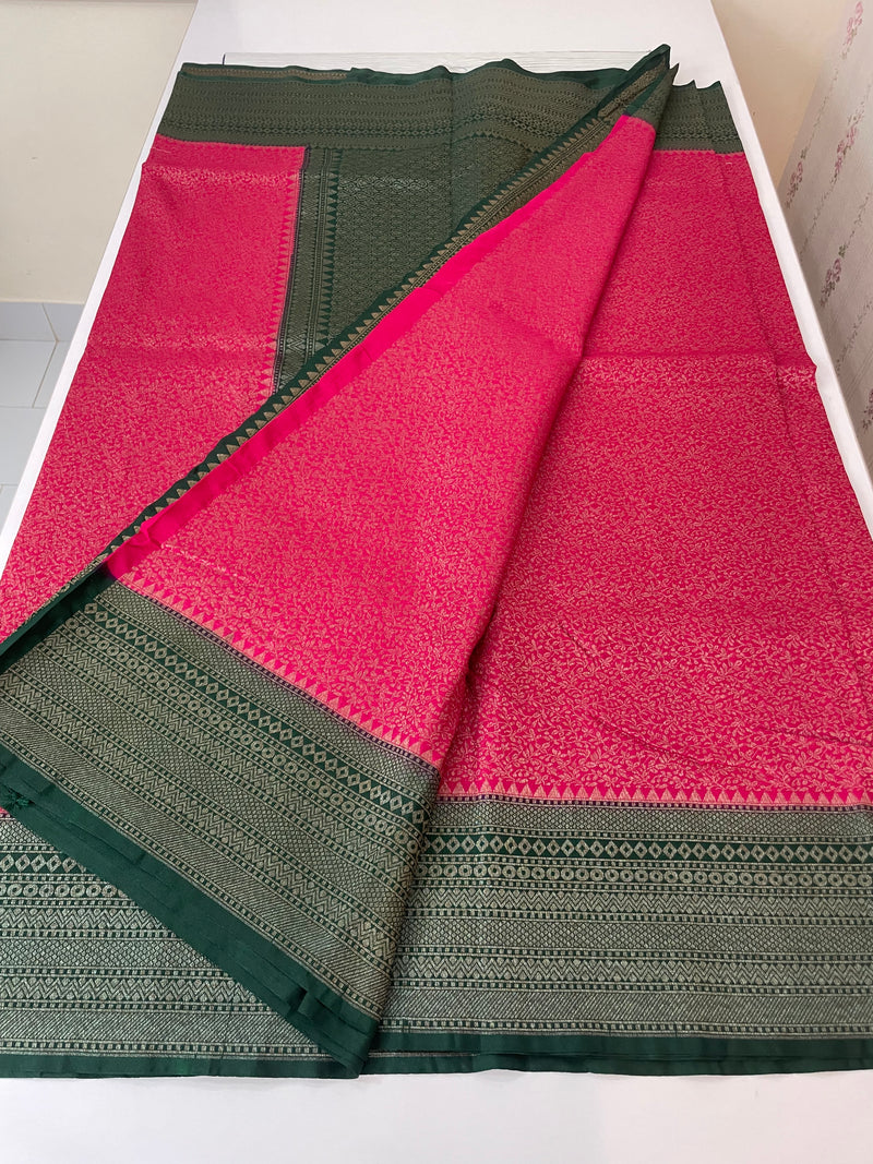 Banarasi semi katan saree with contrast border MS6665 - Pink to Green