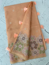 Soft Kota tissue silk saree with embriodery work MS49887 Peach