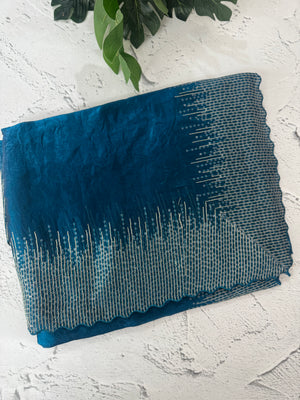 Soft Velvet Organza saree with embroidery borders - MOS4377 PeacockBlue