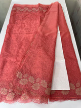 Semi Soft Organza saree with thread work and applique borders - MCW666 DarkPeachyPink