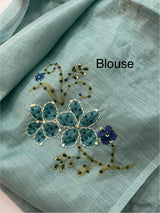 Soft Tissue linen saree with kanta embriodery saree FBLK72 -DuskyBlue