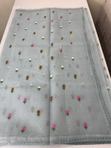 Kota checks saree with embroidery MS7679(2) Grey