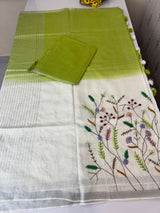 Linen blend Saree with hand embriodery MLS611