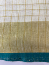 Linen cotton saree with gold zari checks MLS9766- RamaGreen