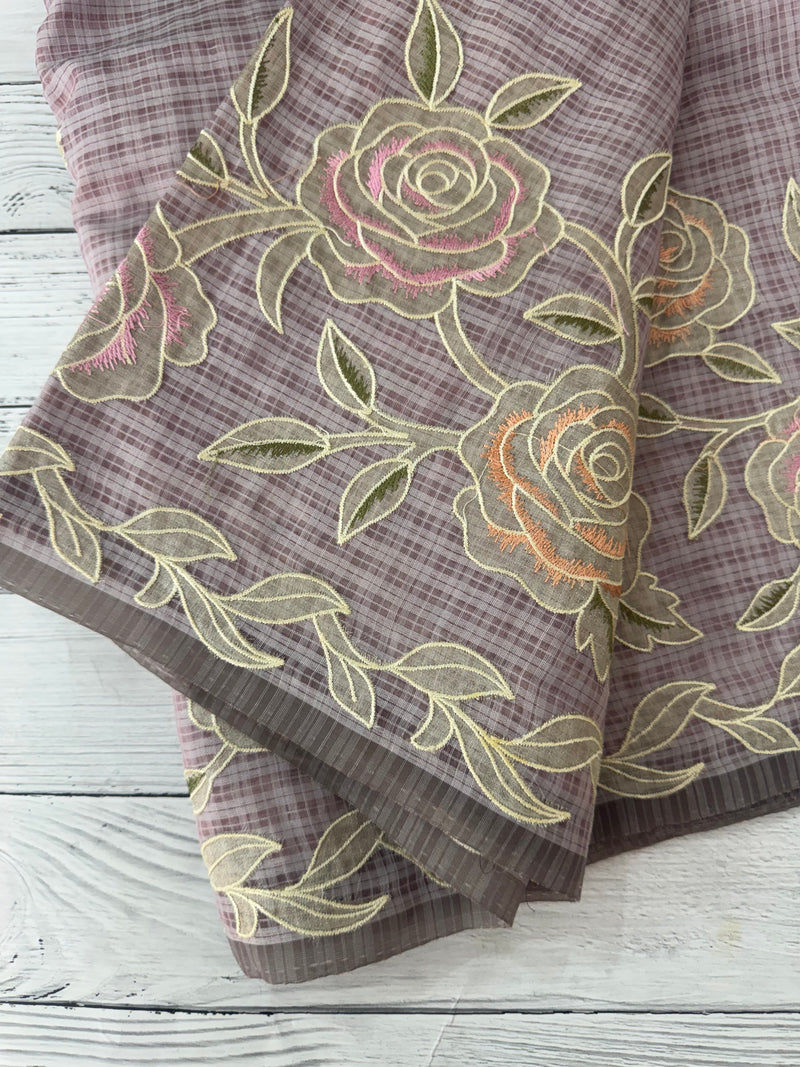 Applique and embroidery work 
 Kota Silk saree MSH118- DuskyLavender
