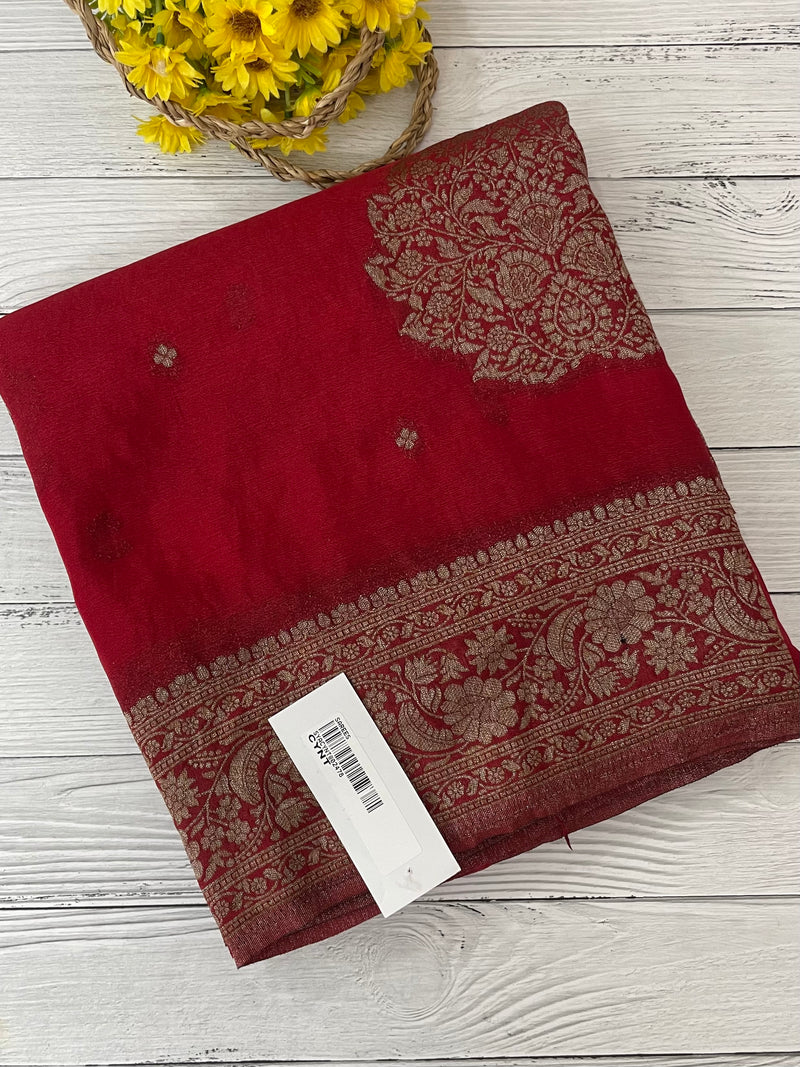 Semi banarasi Crepe Chiffon saree - MS1499 RED