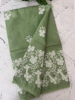 Soft kota checks saree with embroidery - MS7676 DustyGreen