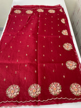 Kota checks saree with embroidery MS764 Maroon Red