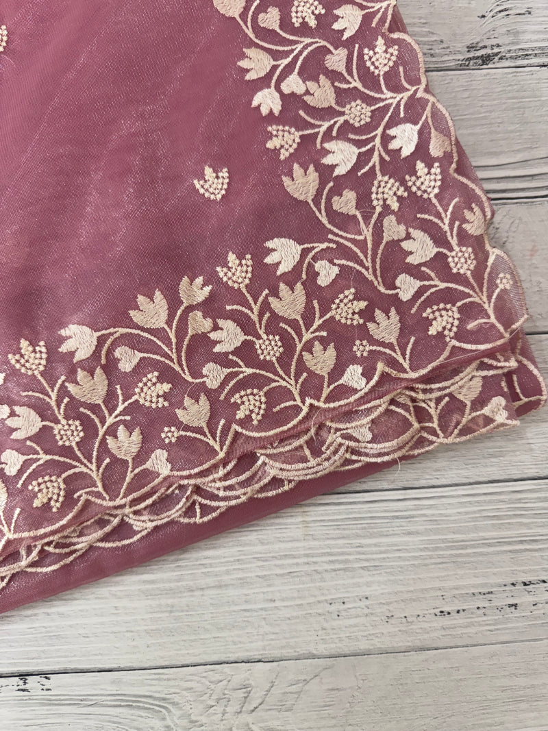 Glassy tissue organza saree with embroidery FKSF88- Pink 2