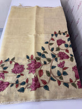 Tissue linen saree with applique work MLS5478