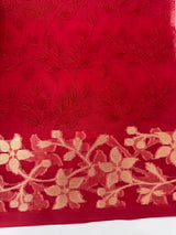 Semi organza saree with zari border - Red 1