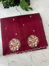 Blended tussar silk saree with embroidery- MS1072 Cranberry