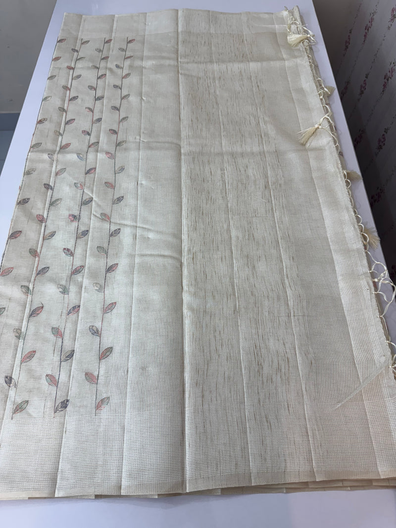 Blended tussar saree with embriodery - MS8665 Cream
