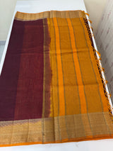 Semi Jute silk sarees with contrast pallu & blouse MJL391 - Wine to Mustard