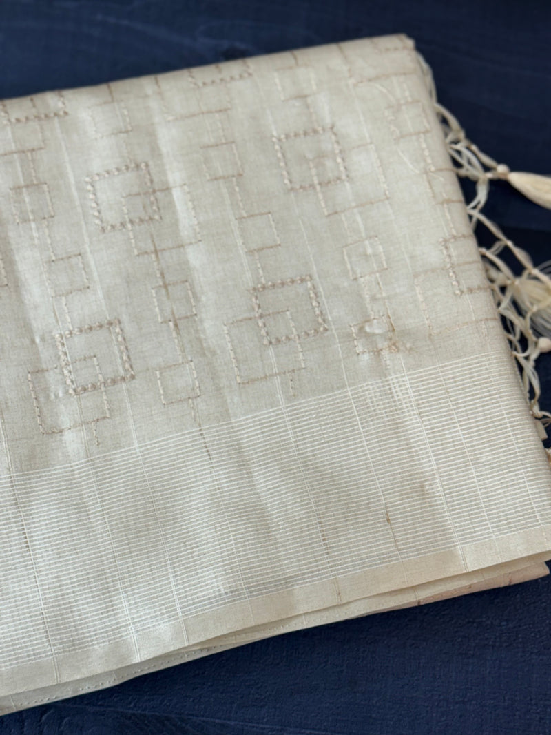 Blended tussar saree with embriodery - MS8665 Cream